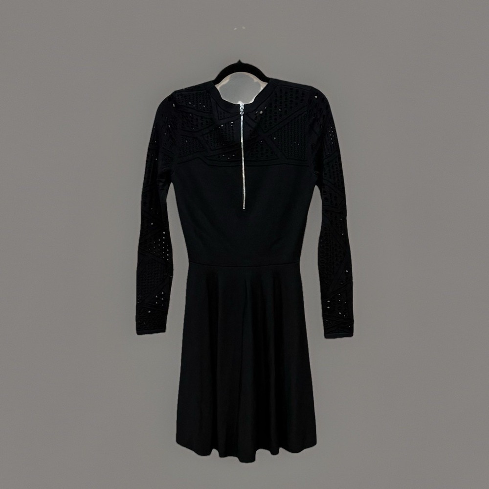 Milly Pointelle Fit & Flare Black Long Sleeve Knit Dress Sz P Romantic Feminine - Picture 5 of 10